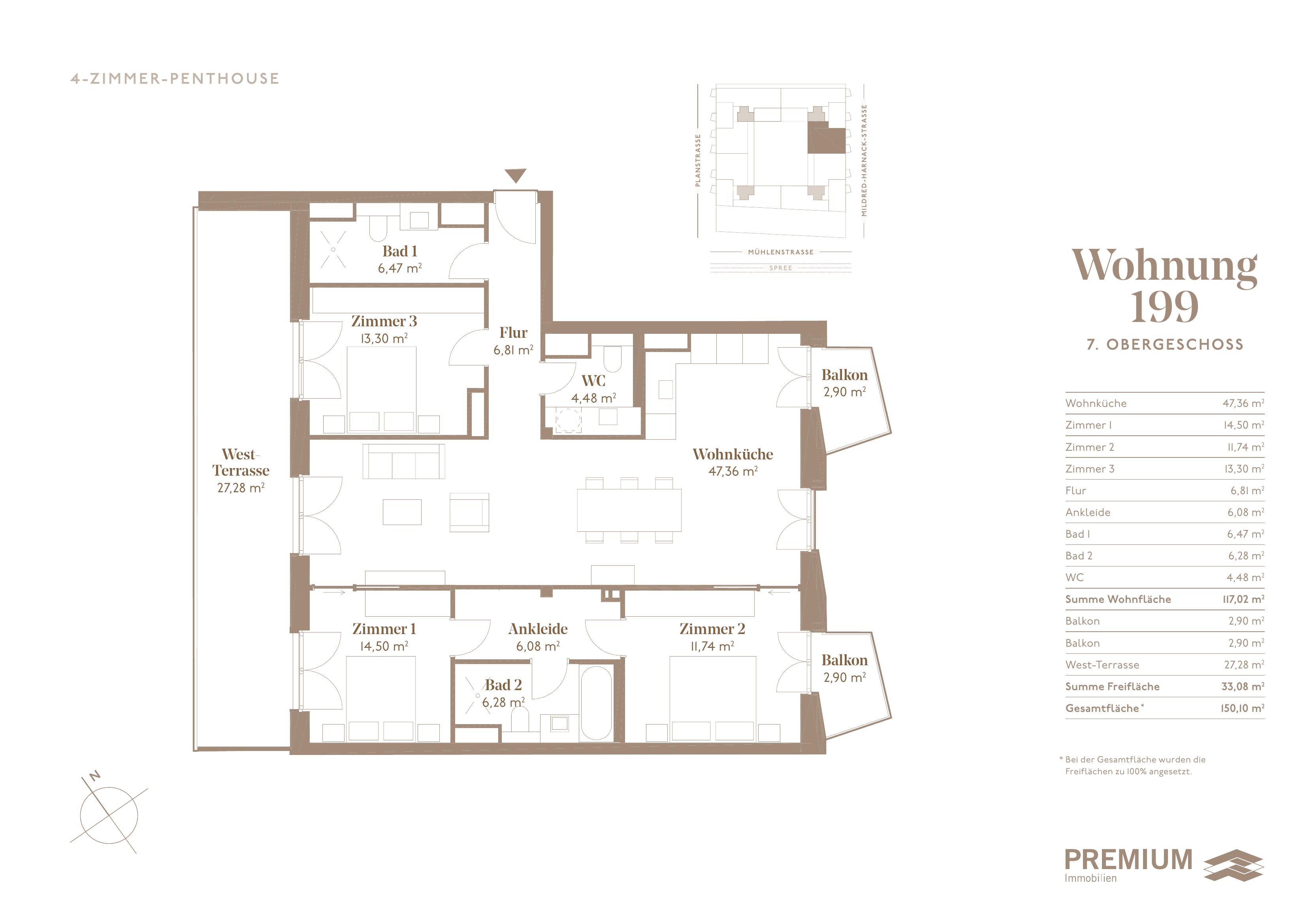 Penthouse Grundriss 134 m²